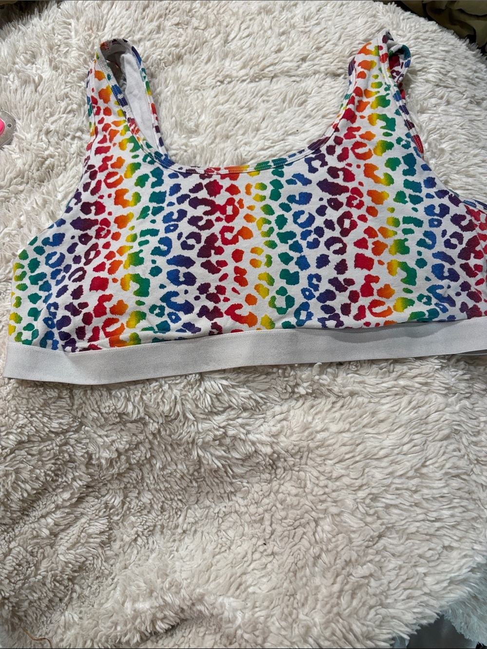 Rainbow Leopard Scoop Bralette with White Band